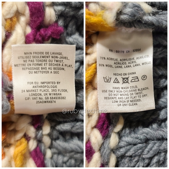 Chunky Knit Boho Neo Fairisle Cardigan Sweater, Wooden Toggle Buttons, ANTHRO - Picture 14 of 16